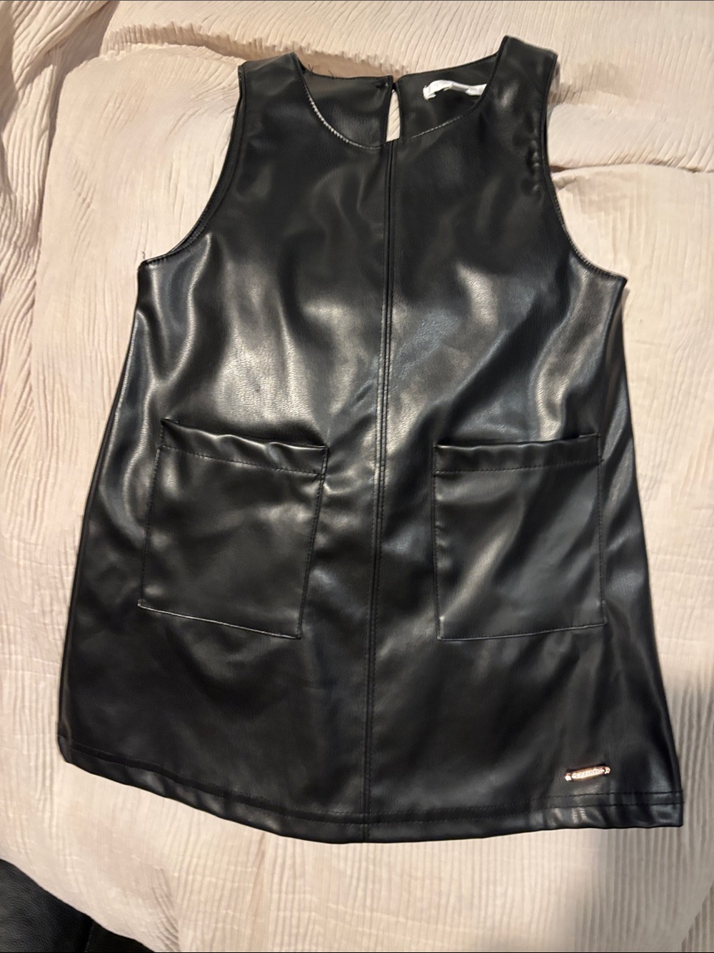 Tahari Black Faux Leather Shift Dress with Front Pockets - Kids